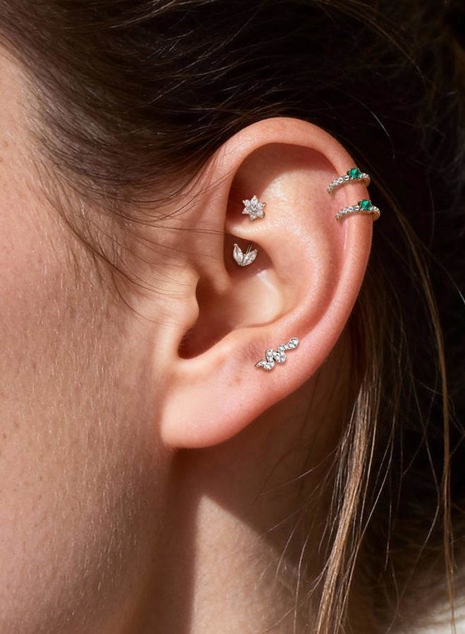 COCHARM Cute Flower Rook Earrings for Women Silver 16g Jewelry 16 Gauge Stainless Steel 8mm Piercing Dainty, 1.2mm x 8mm, Stainless Steel, cubic-zirconia - Image 2