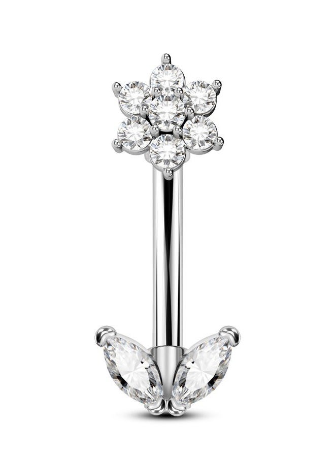 COCHARM Cute Flower Rook Earrings for Women Silver 16g Jewelry 16 Gauge Stainless Steel 8mm Piercing Dainty, 1.2mm x 8mm, Stainless Steel, cubic-zirconia - Image 1