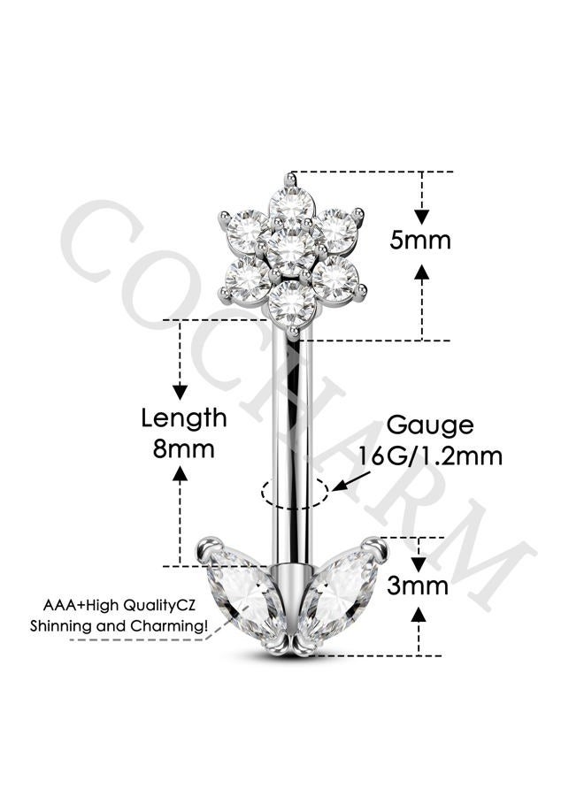 COCHARM Cute Flower Rook Earrings for Women Silver 16g Jewelry 16 Gauge Stainless Steel 8mm Piercing Dainty, 1.2mm x 8mm, Stainless Steel, cubic-zirconia - Image 5