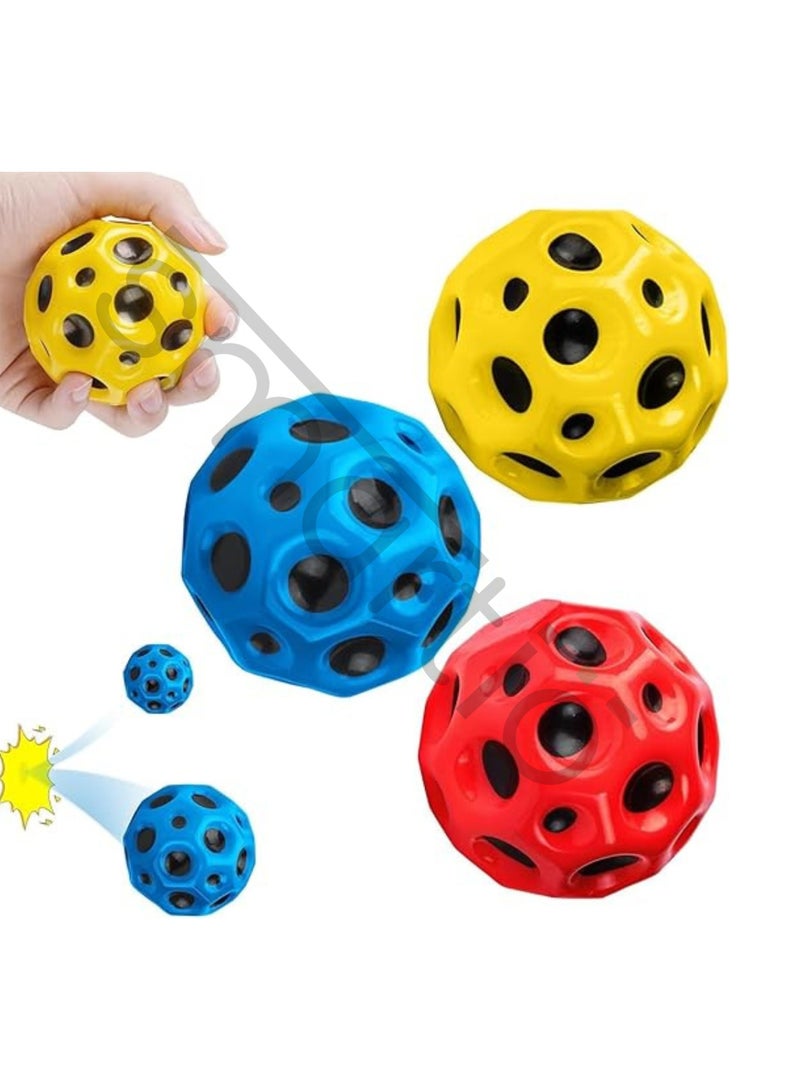 3 Piece Space Ball & High Bounce Hole Ball – Super Bouncy Moon Ball & PU Rubber Ball for Kids & Adults | Hand-Eye Coordination, Stress Relief, Outdoor & Sports Play | 7cm, Multi-Color