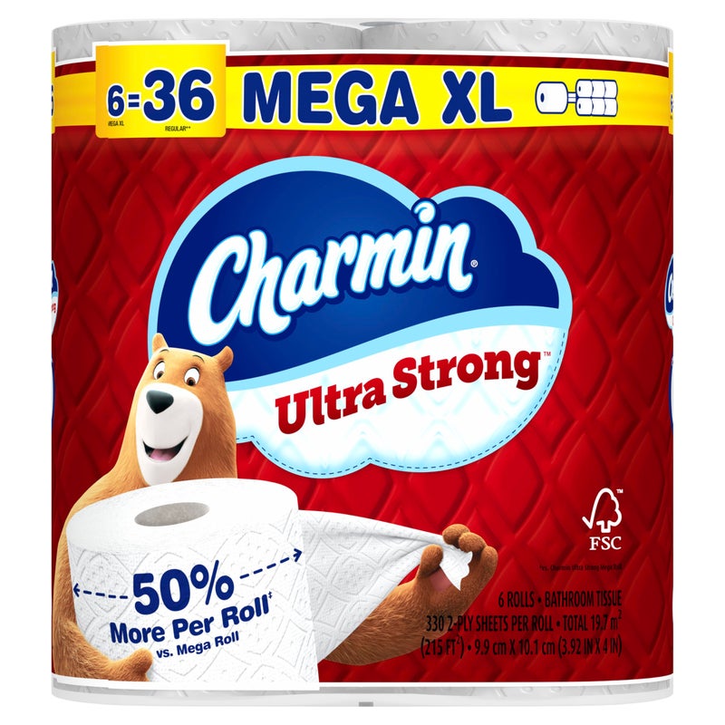 Charmin Ultra Strong Toilet Paper, 6 Mega = 24 Regular Rolls, 2-Ply, White - Image 1