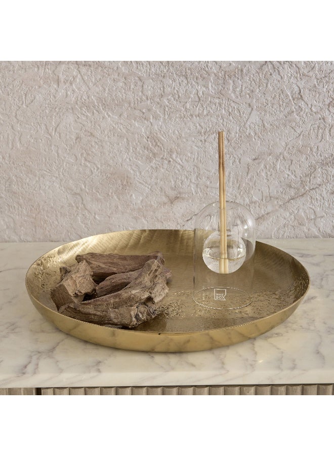 Home Box Melrose Litt Aluminium Textured Round Flat Decorative Tray - 34x34x3 cm - Image 1