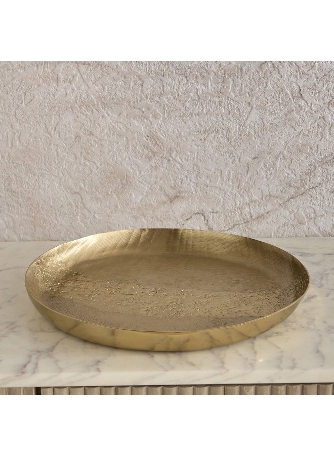 Home Box Melrose Litt Aluminium Textured Round Flat Decorative Tray - 34x34x3 cm - Image 2