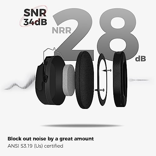 Procase سماعات بروكيس لتقليل الضوضاء، حماية صوتية، سماعات إلغاء الضوضاء NRR 28dB للبالغين والأطفال المصابين بالتوحد، حماية السمع للجز العشب - أسود - Image 3