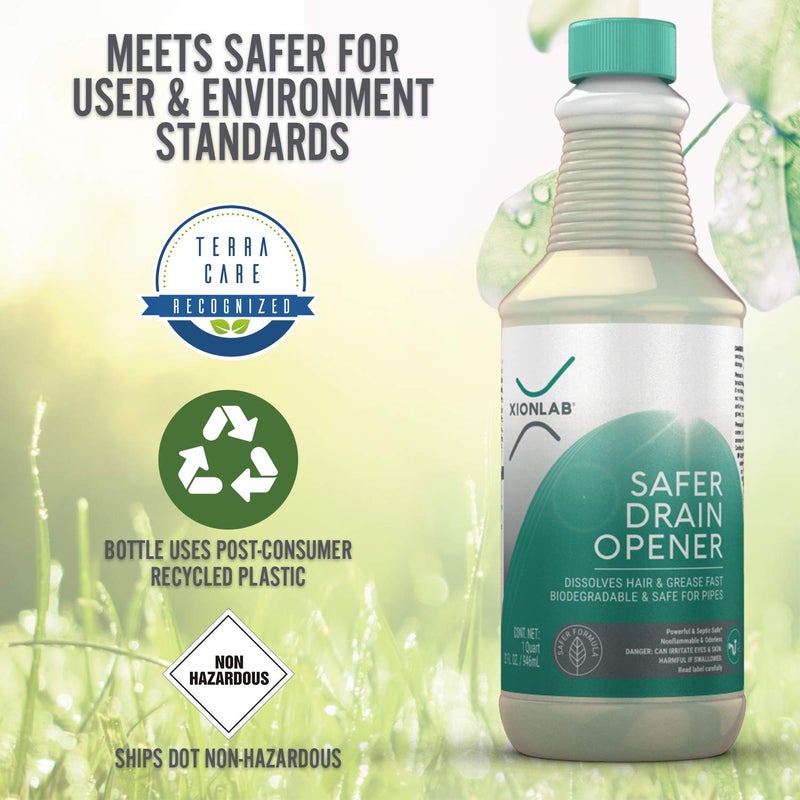 Xion Lab XionLab Safer, Greener Drain Clog Remover â€“ Industrial-Strength Liquid Drain Cleaner for Hair & Grease â€“ Septic Safe, Odorless, Biodegradable for Bathroom Sink, Bath Tub, & Shower Drain â€“ 32 oz - Image 4