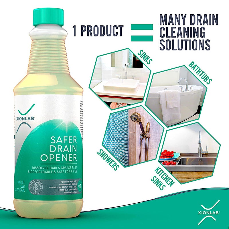 Xion Lab XionLab Safer, Greener Drain Clog Remover â€“ Industrial-Strength Liquid Drain Cleaner for Hair & Grease â€“ Septic Safe, Odorless, Biodegradable for Bathroom Sink, Bath Tub, & Shower Drain â€“ 32 oz - Image 5