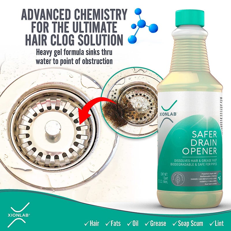 Xion Lab XionLab Safer, Greener Drain Clog Remover â€“ Industrial-Strength Liquid Drain Cleaner for Hair & Grease â€“ Septic Safe, Odorless, Biodegradable for Bathroom Sink, Bath Tub, & Shower Drain â€“ 32 oz - Image 3