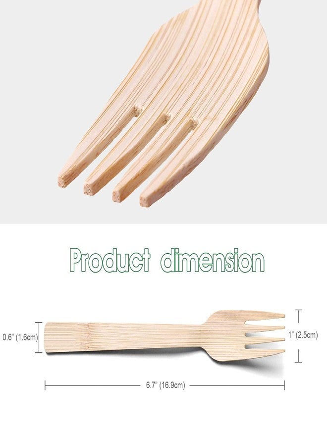 BANBU Bamboo Utensils Disposable- 100 PK Bamboo Forks Disposable 100% Compostable Biodegradable Renewable Natural Cutlery Fork 6.7" for Travelling Camping - Image 2
