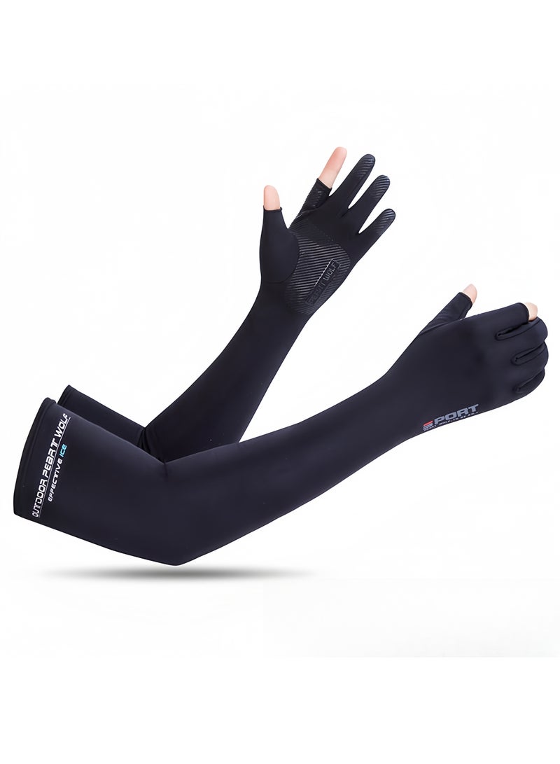 Generic Men's Sun Protection Arm Sleeves Hand Gloves, Driving Gloves, Integrated Arm Sleeves and Gloves, Summer Ice Silk UV Protection Arm Sleeves, Ideal for Cycling, Golf, Driving, Hiking (Black)  - Image 1