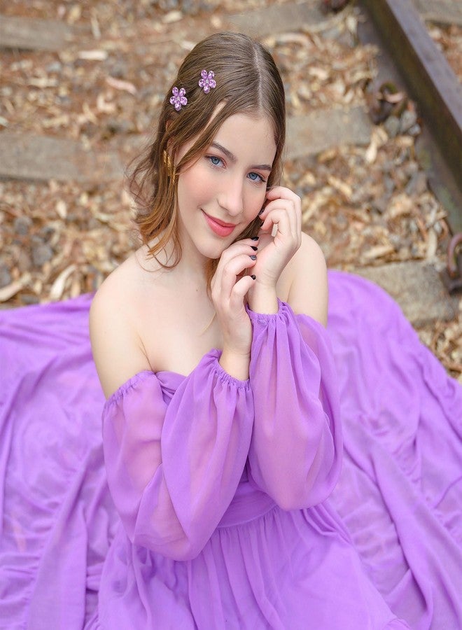 Amariver Small Hair Clips 20pcs Purple Mini Hair Clips for Girls Rhinestones Flower Hair Pins Flower Girls Decorating Wedding Bridal Hair Barrettes Cute Accessories for Women girls - Image 4