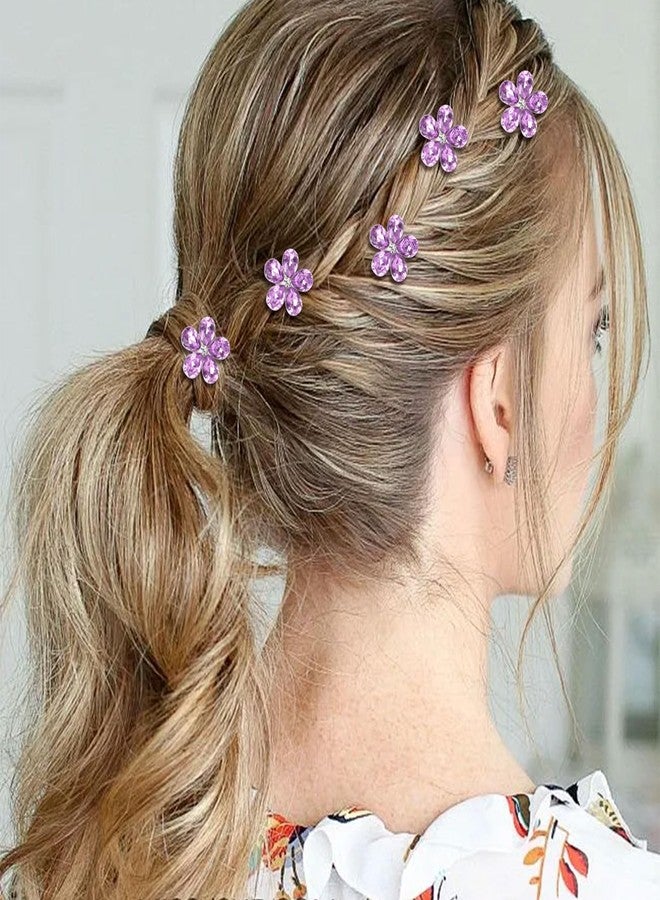 Amariver Small Hair Clips 20pcs Purple Mini Hair Clips for Girls Rhinestones Flower Hair Pins Flower Girls Decorating Wedding Bridal Hair Barrettes Cute Accessories for Women girls - Image 3