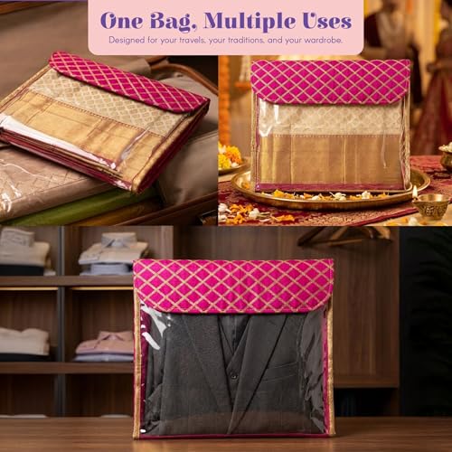 LoveNspire 5 Assorted Gotta Patti Saree Bags Lehnga Cover Clothes Organizer Sari Storage Bag for Wardrobe and Gifting Storage Indian Wedding Favor Cloth Case Birthday - Image 5