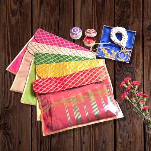 LoveNspire 5 Assorted Gotta Patti Saree Bags Lehnga Cover Clothes Organizer Sari Storage Bag for Wardrobe and Gifting Storage Indian Wedding Favor Cloth Case Birthday - Image 1