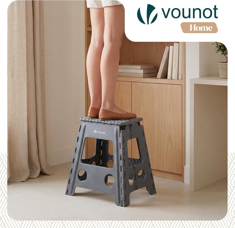 VOUNOT مقعد قابل للطي ®، مقعد خطوة غير قابل للانزلاق مع مقبض حمل، مقعد خطوة قابل للطي محمول للحمام والمطبخ والحديقة والتخييم، 39 × 32 × 40 سم، رمادي - Image 2