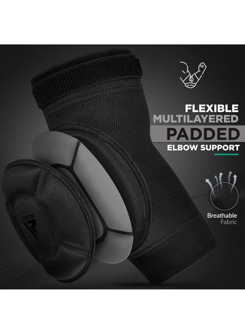 RDX Pro Elbow Pads - CE SATRA Approved Compression Padded Sleeves for MMA, Kickboxing, and Sports -M |Black/Black (HYP-EBB-M) - Image 3