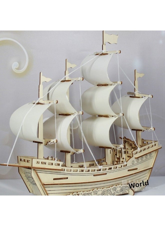 Wooden Sailing Ship Model Assembled Smooth Sailing Diy Handmade Artificial Building Blocks Production Materials Stereo Puzzle Toys-Color:Navy Blue Feilong (laser Version)  - Image 3