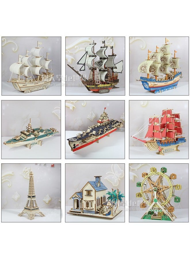 Wooden Sailing Ship Model Assembled Smooth Sailing Diy Handmade Artificial Building Blocks Production Materials Stereo Puzzle Toys-Color:Navy Blue Feilong (laser Version)  - Image 5