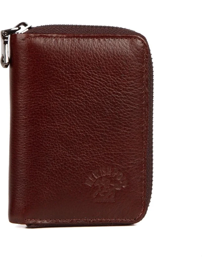 Newish Polo Brown Zippered Genuine Leather Vertical Card Holder Wallet