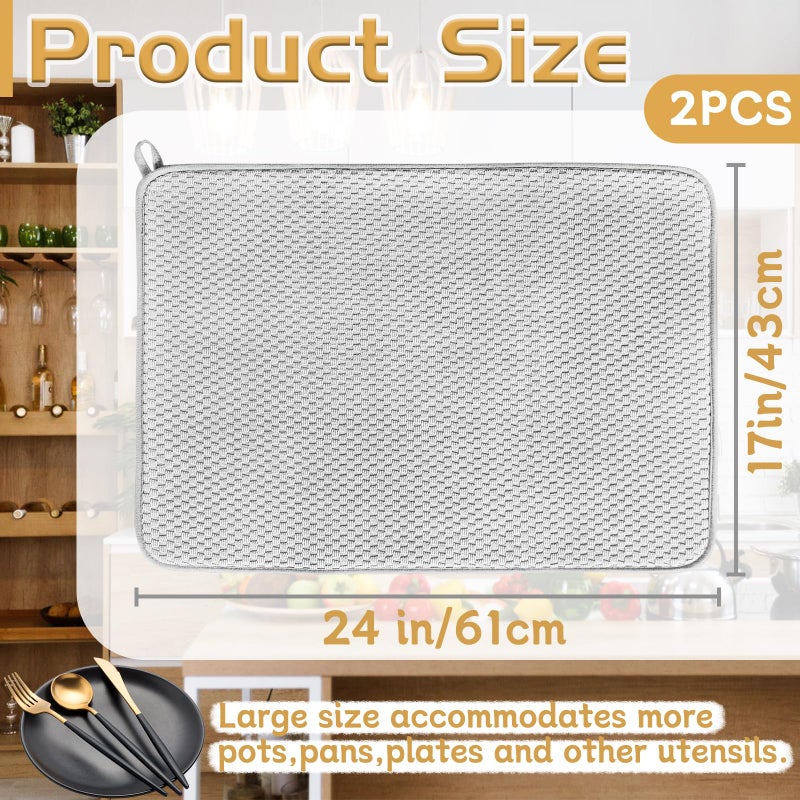 Bvrbaory 2 Pack Microfiber Dish Drying Mat,24x17" Large Size Highly Absorbent Dish Drainer Mat,Kitchen Counter Quick Dry Pads for Under Sink,Coffee Rack(Gray) - Image 2