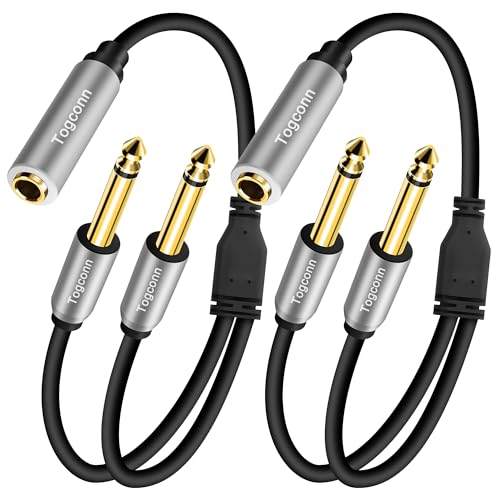 Togconn 2-Pack 1/4 inch TS Mono Splitter Y Adapter, 6.35mm Mono Female to Dual 6.35 mm TS Mono Male Jack, Quarter inch Audio Speaker Splitter Converter Cable 1 Feet, Gold Plated Connectors - Image 1