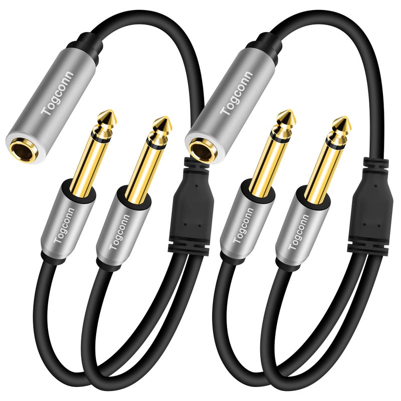 Togconn 2-Pack 1/4 inch TS Mono Splitter Y Adapter, 6.35mm Mono Female to Dual 6.35 mm TS Mono Male Jack, Quarter inch Audio Speaker Splitter Converter Cable 1 Feet, Gold Plated Connectors - Image 3