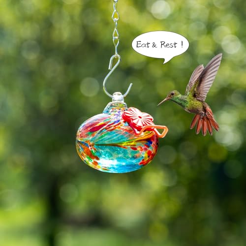 Nxpceay Small Hummingbird Feeder for Outdoors,Hand Blown Glass Humming Bird Feeders with Perch,Leak-Proof,Perfect for Windows, Gardens, Patios & Backyard (Phoenix Tail Blue) - Image 4