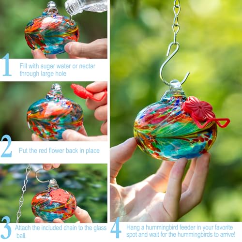 Nxpceay Small Hummingbird Feeder for Outdoors,Hand Blown Glass Humming Bird Feeders with Perch,Leak-Proof,Perfect for Windows, Gardens, Patios & Backyard (Phoenix Tail Blue) - Image 3