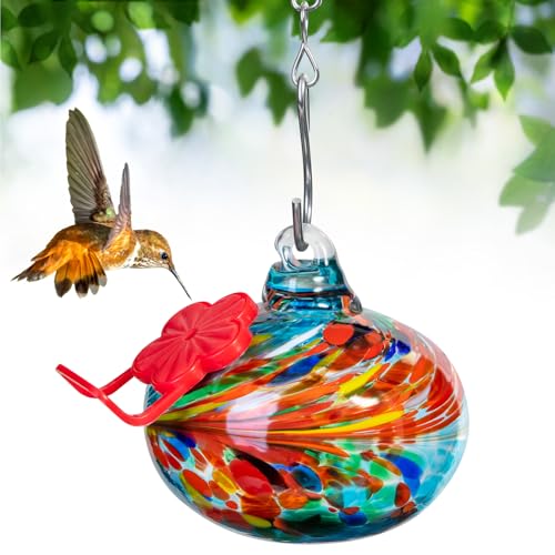 Nxpceay Small Hummingbird Feeder for Outdoors,Hand Blown Glass Humming Bird Feeders with Perch,Leak-Proof,Perfect for Windows, Gardens, Patios & Backyard (Phoenix Tail Blue) - Image 1