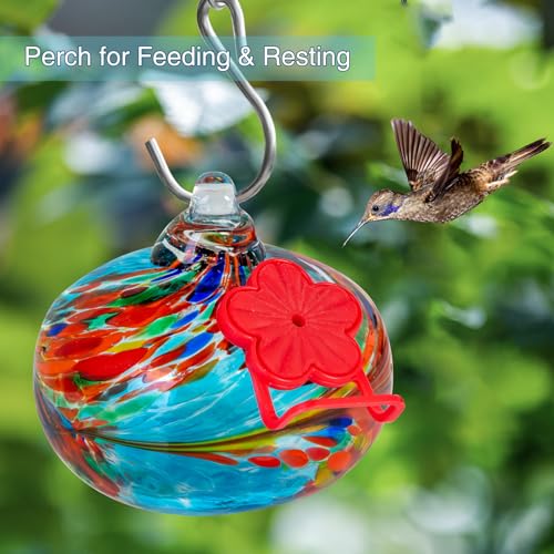 Nxpceay Small Hummingbird Feeder for Outdoors,Hand Blown Glass Humming Bird Feeders with Perch,Leak-Proof,Perfect for Windows, Gardens, Patios & Backyard (Phoenix Tail Blue) - Image 5