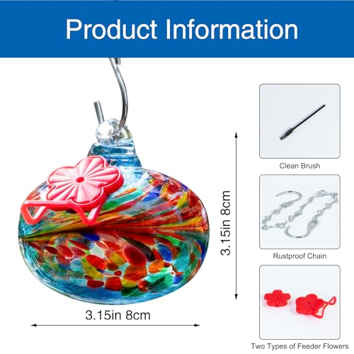 Nxpceay Small Hummingbird Feeder for Outdoors,Hand Blown Glass Humming Bird Feeders with Perch,Leak-Proof,Perfect for Windows, Gardens, Patios & Backyard (Phoenix Tail Blue) - Image 2