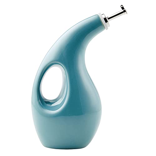 Rachael Ray 48467 Ceramic EVOO Oil and Vinegar Dispensing Bottle with Spout, 24 Ounce - Agave Blue - Image 1