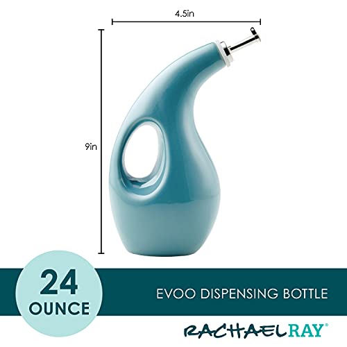Rachael Ray 48467 Ceramic EVOO Oil and Vinegar Dispensing Bottle with Spout, 24 Ounce - Agave Blue - Image 2