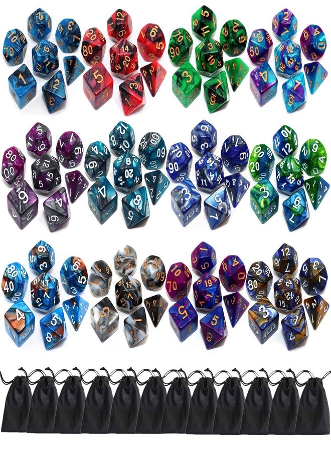 CREEBUY Polyhedral DND Dice Set-12 Pack Double-Colors D&D Dice Sets Compatible with Dungeons and Dragons Role Playing Game RPG MTG Games Dice with D4 D6 D8 D10 D% D12 D20 (12 Colors Set) - Image 1