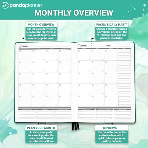 Panda Planner 2025-2026 Undated Weekly Planner, To Do List Notebook with Habit Tracker, 8” x 11”, 53 Weeks, Daily Weekly Monthly Overview for Home, School, Office, Turquoise - Image 4