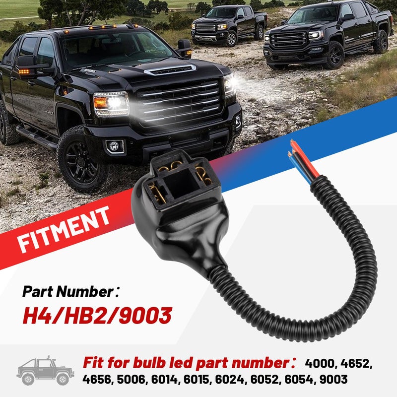 RED WOLF H4 9003 HB2 Wire Harness Adapter Female Socket Fit 4x6 7x6 5x7 Inch Sealed Beam for Headlight Fog Light Retrofit Wire Connector 3 Pin Universal Fits for Jeep/Honda/Ford, Boat Marine 2 PCS - Image 3