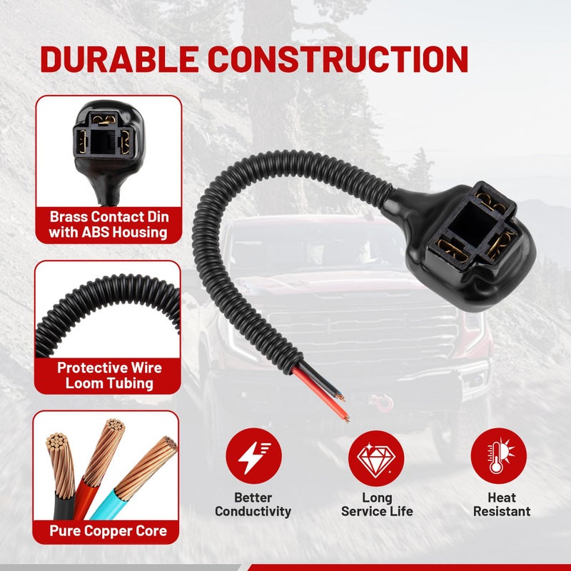 RED WOLF H4 9003 HB2 Wire Harness Adapter Female Socket Fit 4x6 7x6 5x7 Inch Sealed Beam for Headlight Fog Light Retrofit Wire Connector 3 Pin Universal Fits for Jeep/Honda/Ford, Boat Marine 2 PCS - Image 4