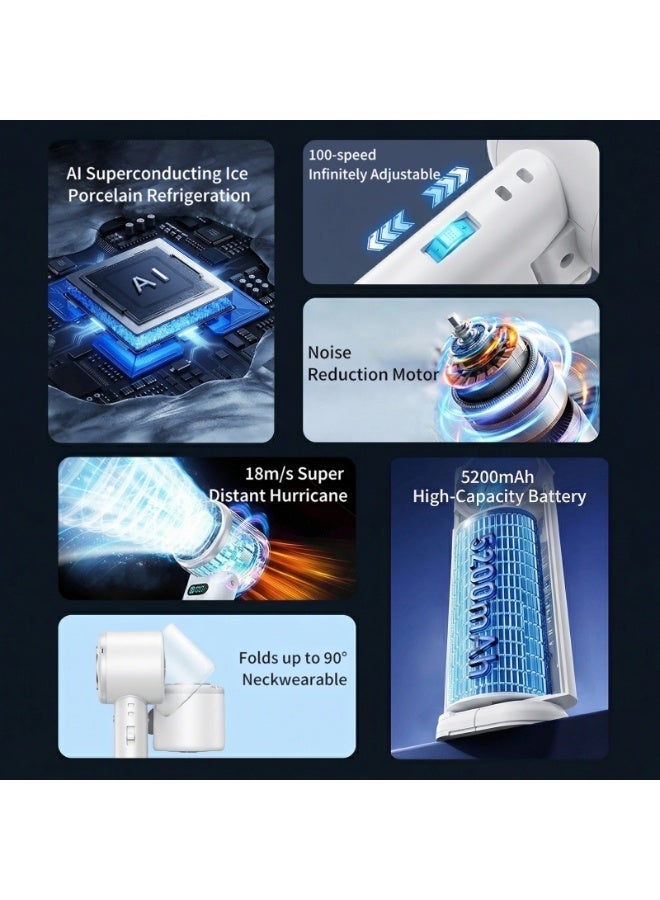 Yakiter Handheld Portable Fan with Ice Cooler, 100 Speeds Adjustable, Digital Display, USB Rechargeable, for Travel Beach Outdoors（White） - Image 5