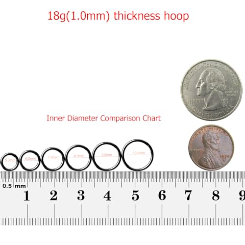 NewkeepsR 3PCS-1.0mm Black Anodised Hinged Clicker Nose Hoop Rings, 18 Gauge 316L Steel Seamless Segment Sleeper Earrings Piercing-7/8/9mm - Image 5