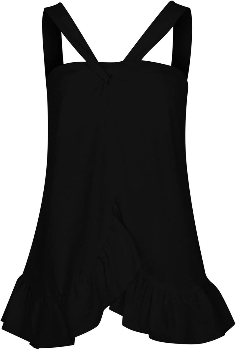 كلاراكو بلوزة نسائية بدون أكمام بياقة على شكل هالتر وحاشية واسعة مكشكشة وقميص صيفي كاجوال فضفاض بقصة سادة بلوزة بدون أكمام فضفاضة - Image 4