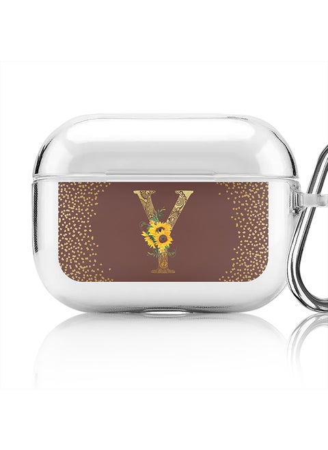 Classic Clear printed Case for Apple AirPods Pro 2nd Generation Thin Transparent Cover - Custom Monogram Initial Letter Mandala Floral Pattern Alphabet - Y (Brown )