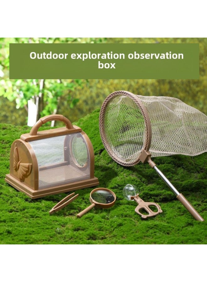 Outdoor Exploration Children's Insect Collector Pupils Kindergarten Pest Trapping Toys erfly Fishing Net Cage Observation Box-Specifications:Large Observation Cage Pink Net Bag Insect Trap Magnifyin  - Image 2
