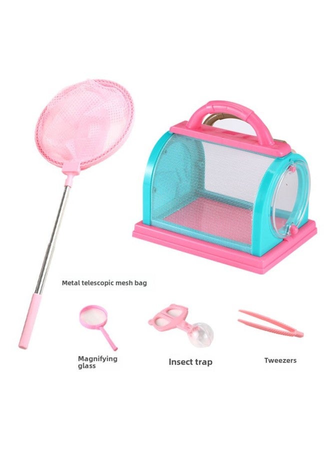 Outdoor Exploration Children's Insect Collector Pupils Kindergarten Pest Trapping Toys erfly Fishing Net Cage Observation Box-Specifications:Large Observation Cage Pink Net Bag Insect Trap Magnifyin  - Image 1