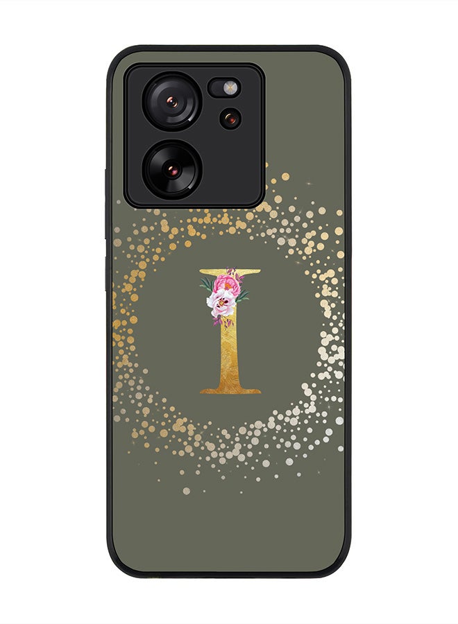 Stylizedd Case for Xiaomi 13T / Xiaomi 13T Pro, Slim fit Flexible Cover - Custom Monogram Initial Letter Floral Pattern Alphabet - I (Olive Green) - Image 1