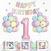 Yumiche First Birthday Decorations For Girl40 Inch Pink 1 NumberPastel HAPPY BIRTHDAY Banner Pastel Balloons And One Balloon Boxes for one year old birthday decorations - Image 3