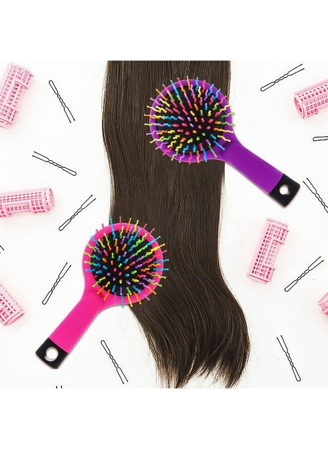 37YIMU - Pack Of 2 Rainbow Volume Brushes Detangling Hair Brushes Hair Curl Straight Magic Combs With Mirror (Pink & Purple) - Image 1