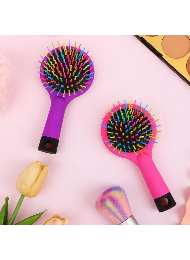 37YIMU - Pack Of 2 Rainbow Volume Brushes Detangling Hair Brushes Hair Curl Straight Magic Combs With Mirror (Pink & Purple) - Image 1