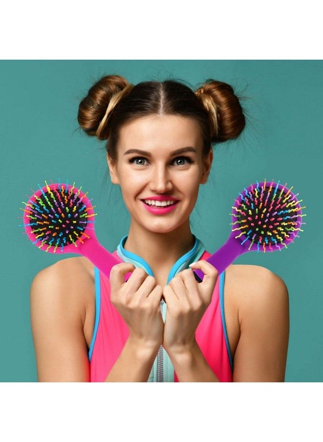 37YIMU - Pack Of 2 Rainbow Volume Brushes Detangling Hair Brushes Hair Curl Straight Magic Combs With Mirror (Pink & Purple) - Image 1