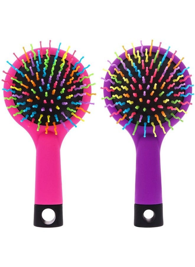 37YIMU - Pack Of 2 Rainbow Volume Brushes Detangling Hair Brushes Hair Curl Straight Magic Combs With Mirror (Pink & Purple) - Image 1