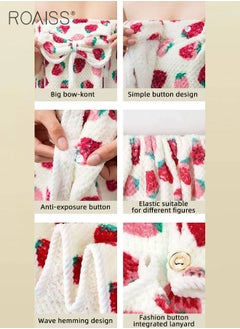 roaiss 2 Pcs Cute Bath Set for Women 1 Coral Fleece Bath Towel Wrap Dress with Bow and 1 Super Absorption Hair Drying Cap Sets Thickening Tube Top Bath Skirt and Towel Hat Suit with Cute Strawberry Print  - Image 4