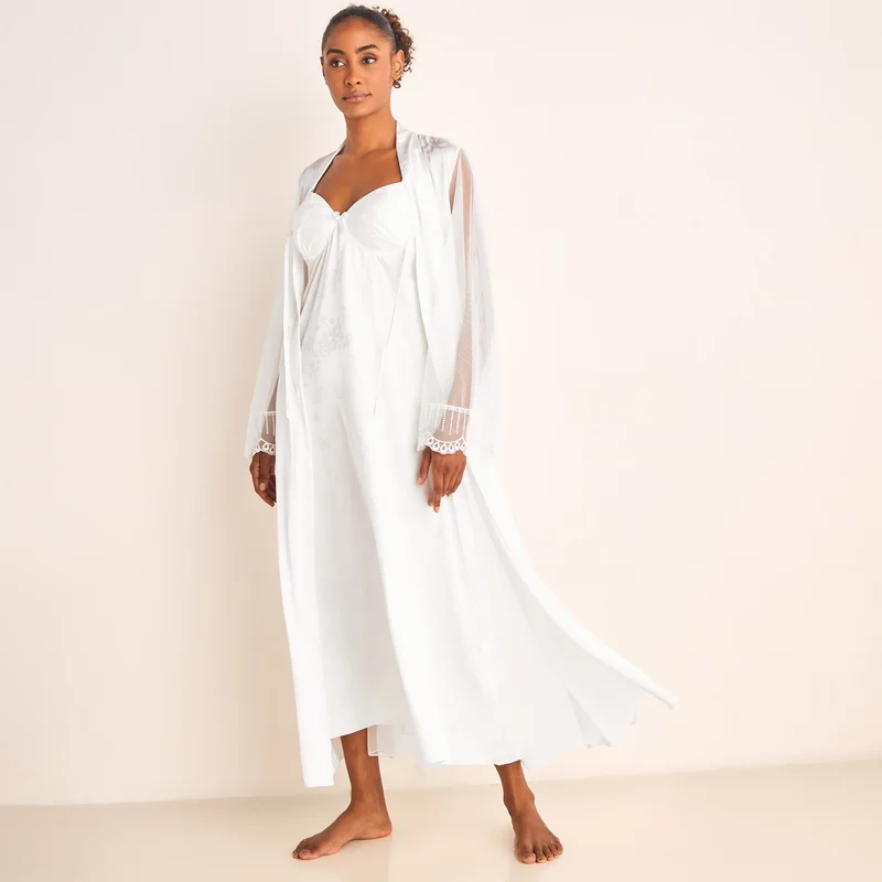 Splash FAV Lace Trim Bridal Night Gown with Belted Robe